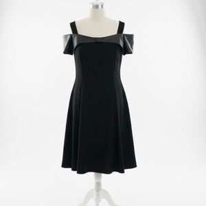 SHANI Black Mini Dress with leather cold shoulder detail.  Edgy size 6
